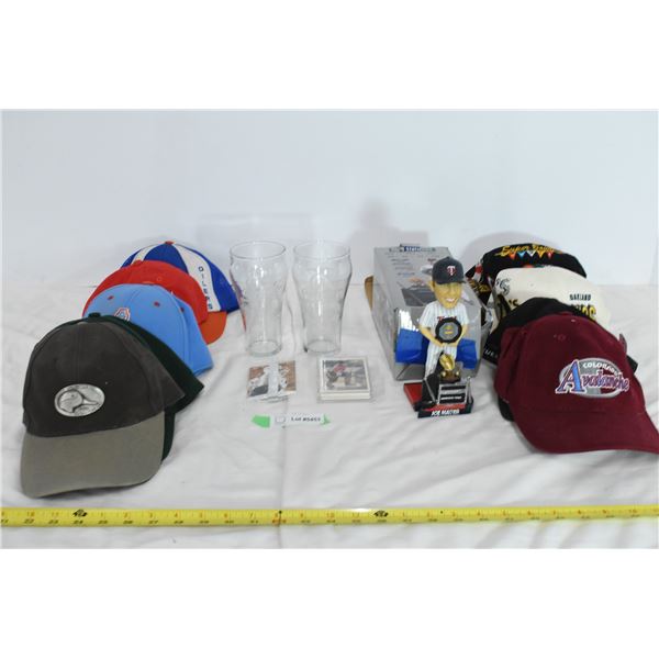 Misc. Vintage Hats, Joe Mauer MVP Bobblehead, Coca Cola Glasses & Hockey Cards
