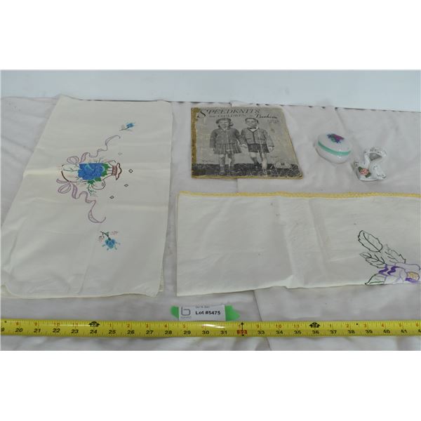 Small Tablecloths, Ceramic Ornament, Vintage Speedknits Book