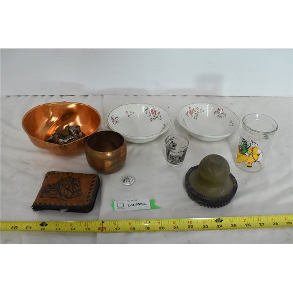Vintage Bicks Glass, Copper Bowls, Keys, Shotglass, Misc.
