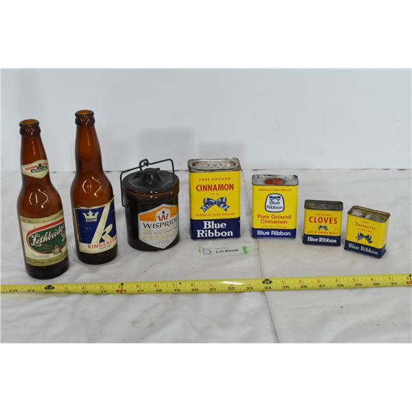 Vintage Blue Ribbon Spices, Cheesefood Jar, Misc. Bottles