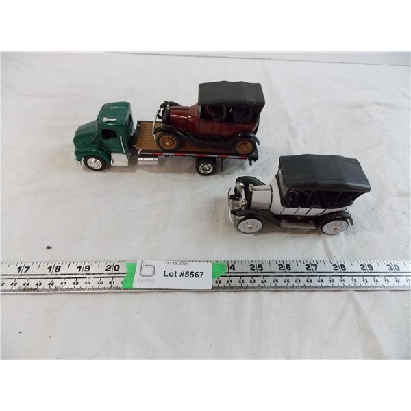 1915 + 1918 Chevy Car models with semi flatbed
