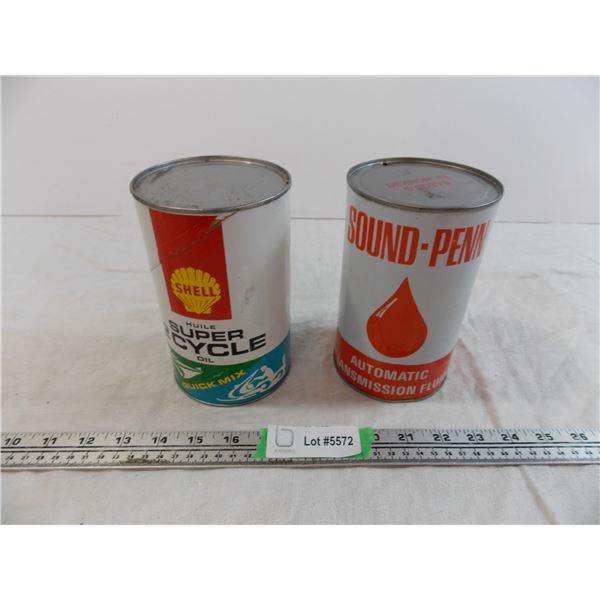 Shell Super Cycle Oil cardboard can (Full) + Sound Penn ATF tin (empty)