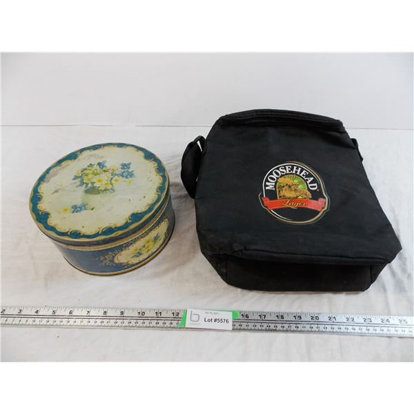 Vintage Cookie Tin + Moosehead Lager bag