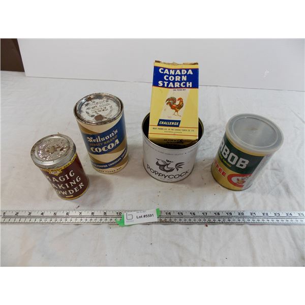 Poppycock, Nabob, various kitchen tins