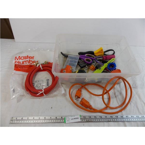 Wash Machine Hose, Plug-ins, cord, large allen key, tire pressure gauge, etc
