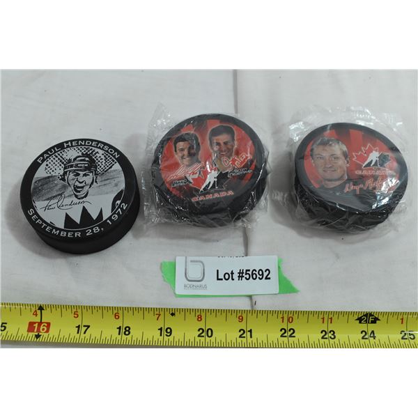 Team Canada Hockey Pucks – Wayne, Mario, Paul Henderson