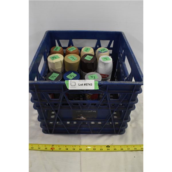 11 Cans of Spray Paint & Milk Crate