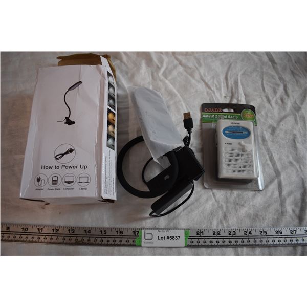 LED Clamp Lamp and AM/FM 2 Band Radio
