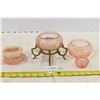 Image 1 : Pink Coloured Glass Trinket Jars, Brass Stand