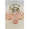 Image 4 : Pink Coloured Glass Trinket Jars, Brass Stand