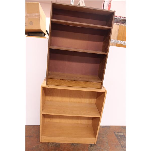 Two wooden bookshelves; 20”x32” and 28”x30”