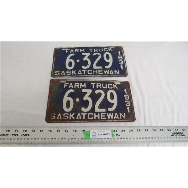 1931 Farm Truck License Plate PAIR