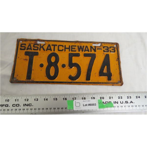 1933 Sask Truck License Plate