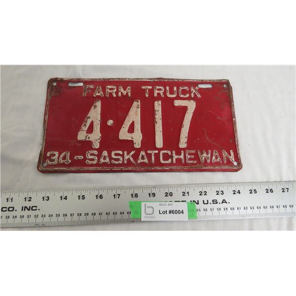 1934 Sask Farm License Plate