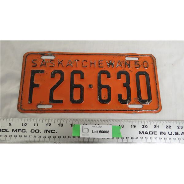 1950 Sask License Plate