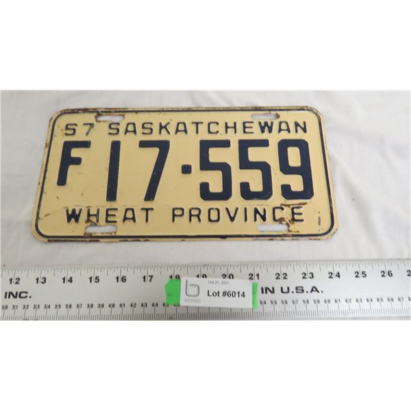 1957 Sask License Plate