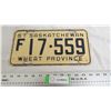 Image 1 : 1957 Sask License Plate