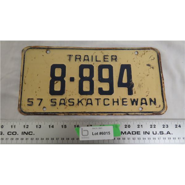 1957 Sask Trailer License Plate