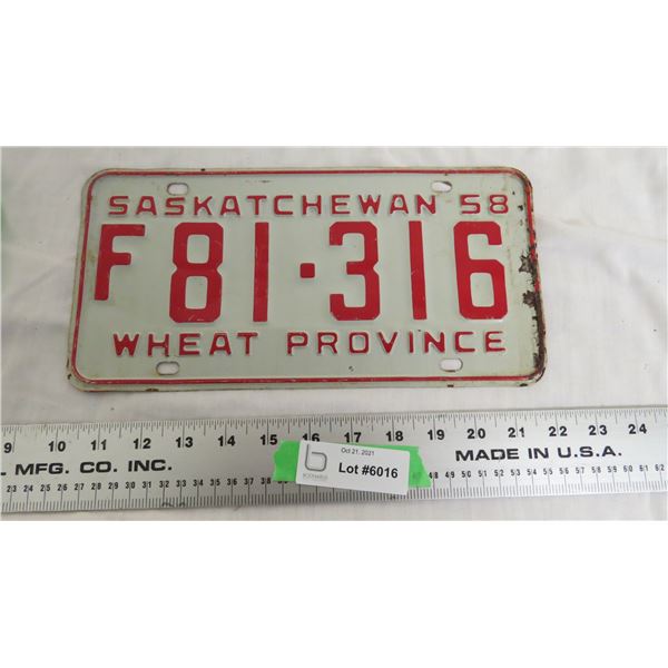 1958 Sask License Plate