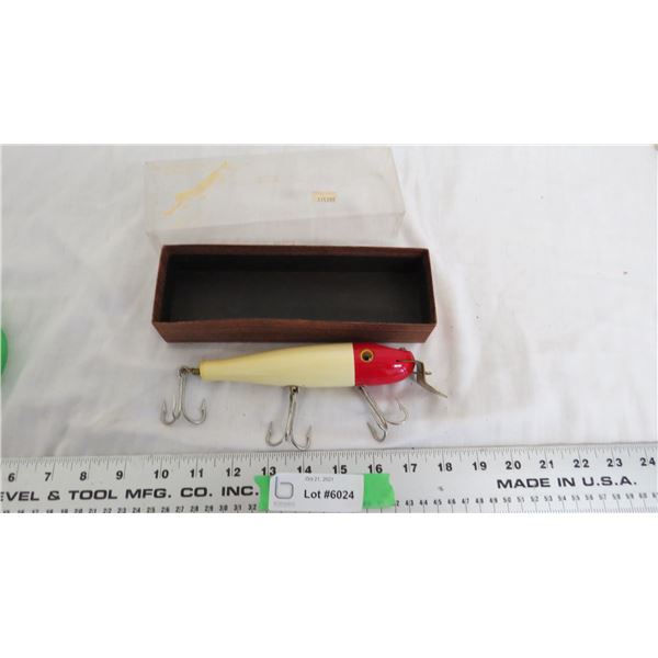 Vintage Wood Fishing with glass eyes + original box