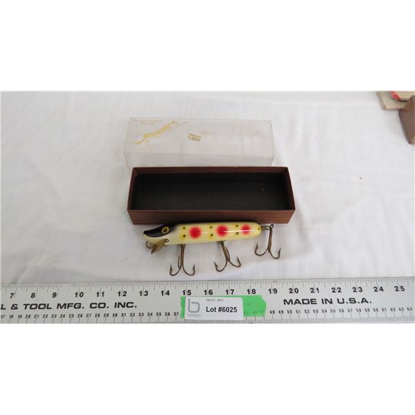 Vintage Wood Fishing with glass eyes + original box