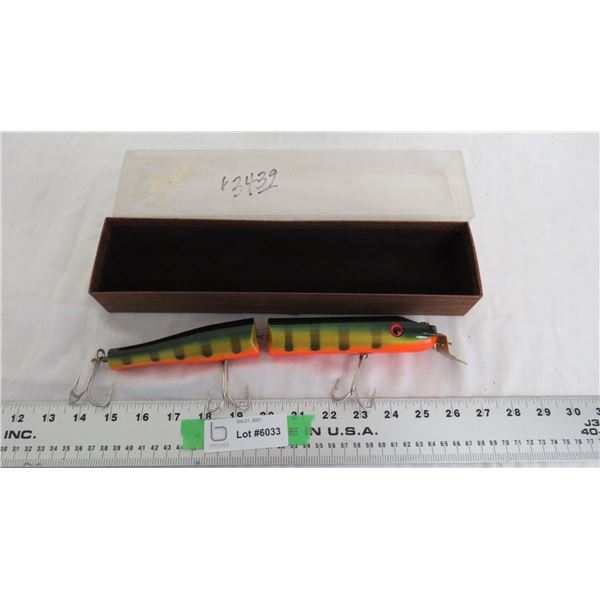 Vintage wooden fishing hook with glass eyes + original box