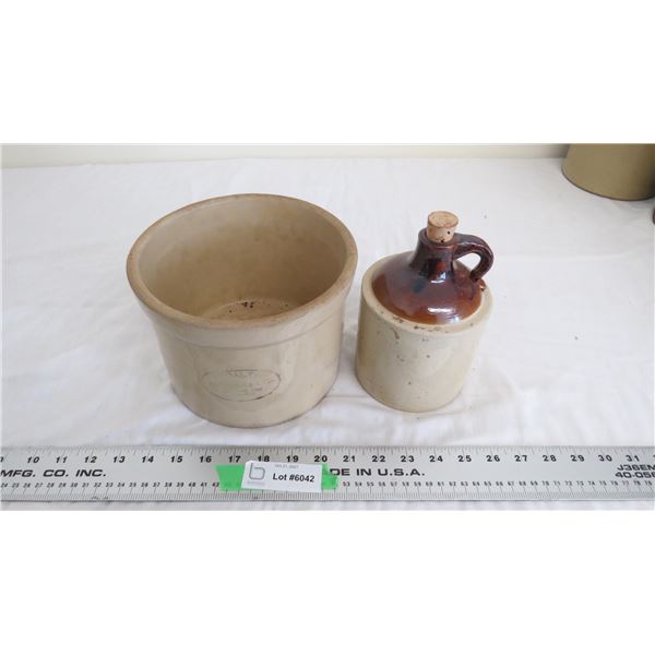 medalta potteries stoneware crock (hairline crack) + small stoneware jug