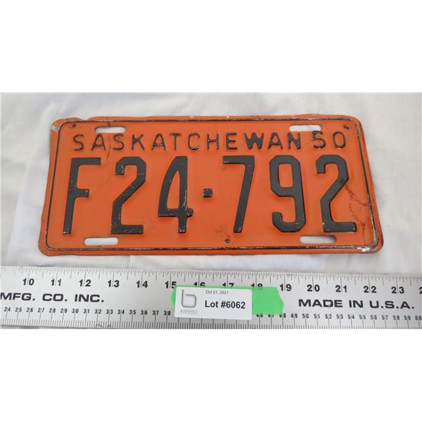 1950 Sask License Plate