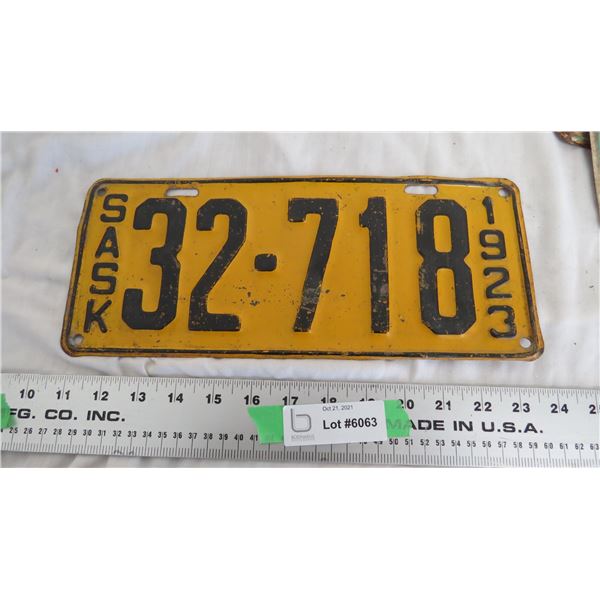 1923 Sask License Plate