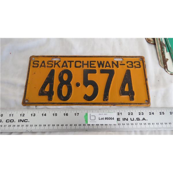 1933 Sask License Plate