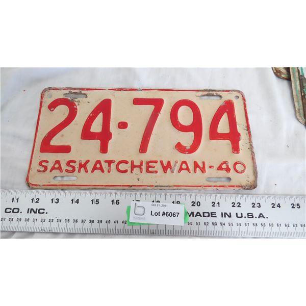 1940 Sask License Plate