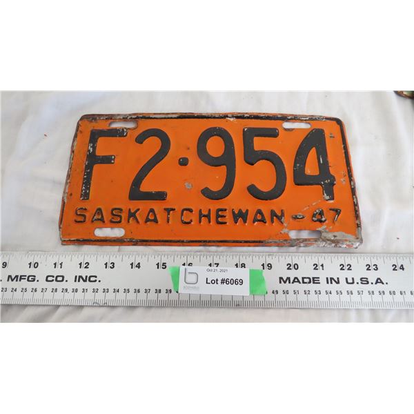 1947 Sask License Plate