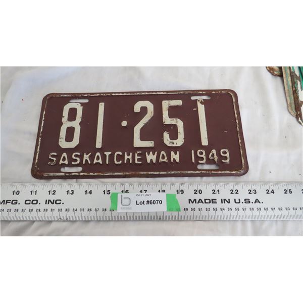 1949 Sask License Plate