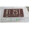 Image 1 : 1949 Sask License Plate