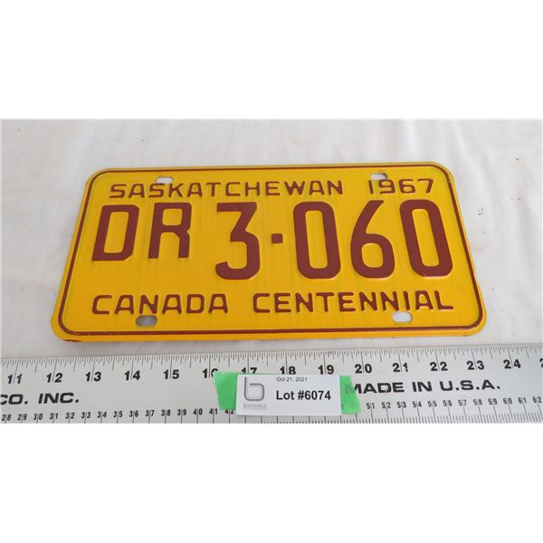 1967 Sask License Plate