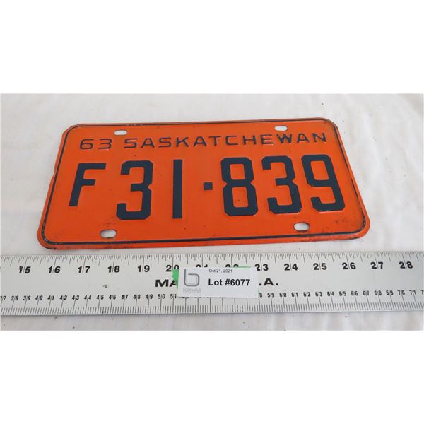 1963 Sask License Plate