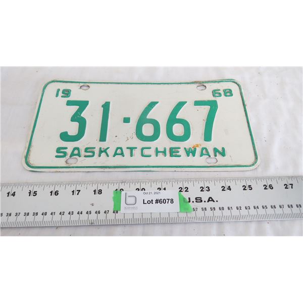 1968 Sask License Plate