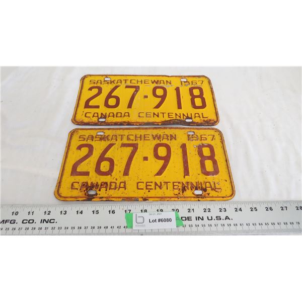 Pair of 1967 Sask License Plates
