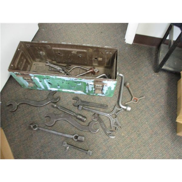 metal tool box with vintage wrench (some unique)