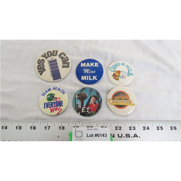 (6) vintage pinbacks