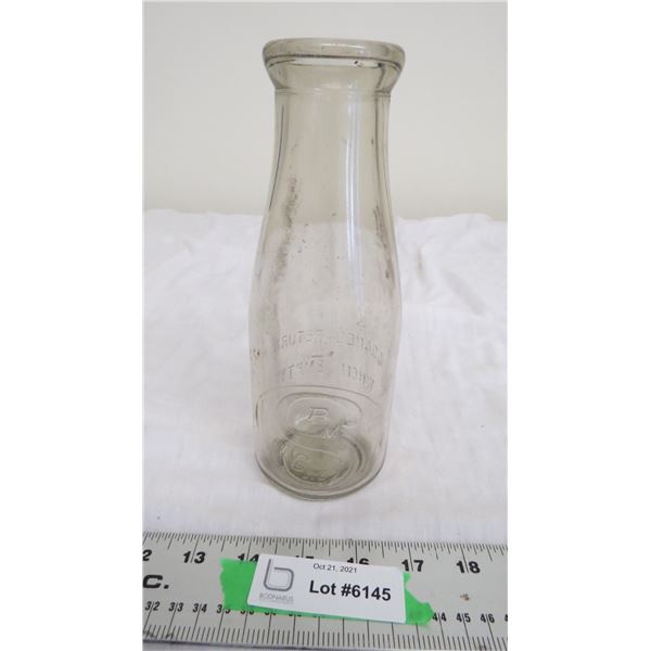 rare 1910's SMP Co. Ltd (saskatoon pure milk) milk Bottle 8.5" tall (has scratches)