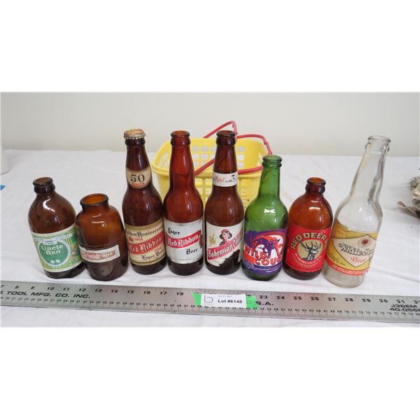 (8) vintage labelled beer bottles