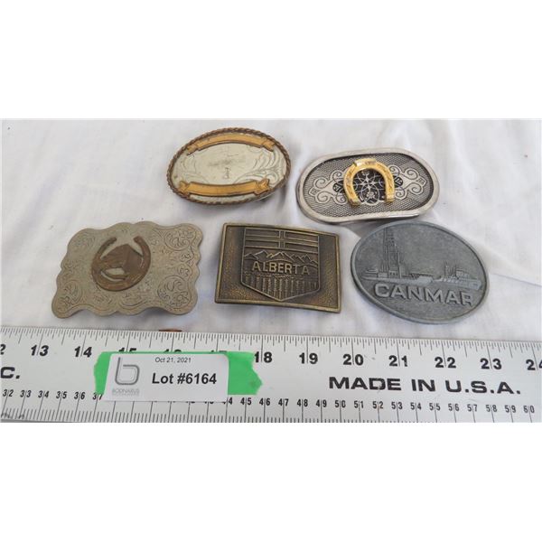 (5) belt buckles - cawmer, alberta, etc