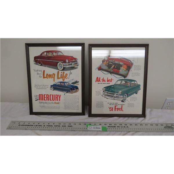 vintage ford, mercury ads in frame 11.75x14.75