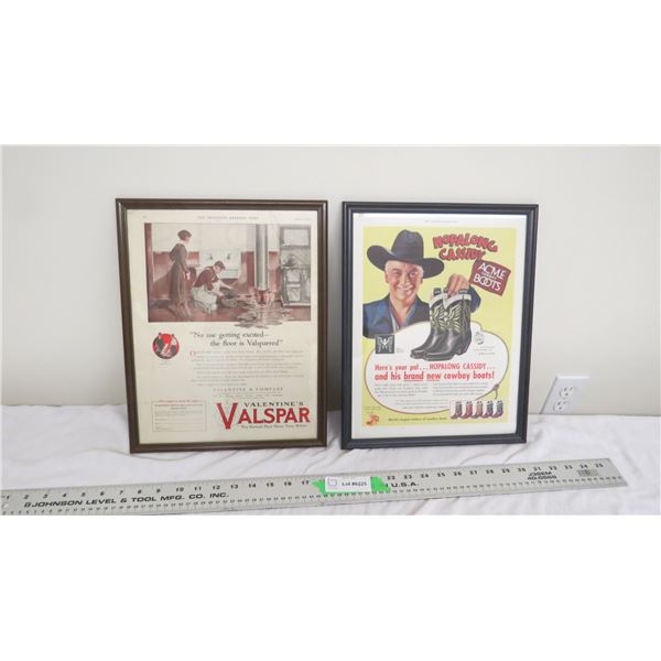 vintage ads in frame 11.75x14.75 (1 glass is cracked)