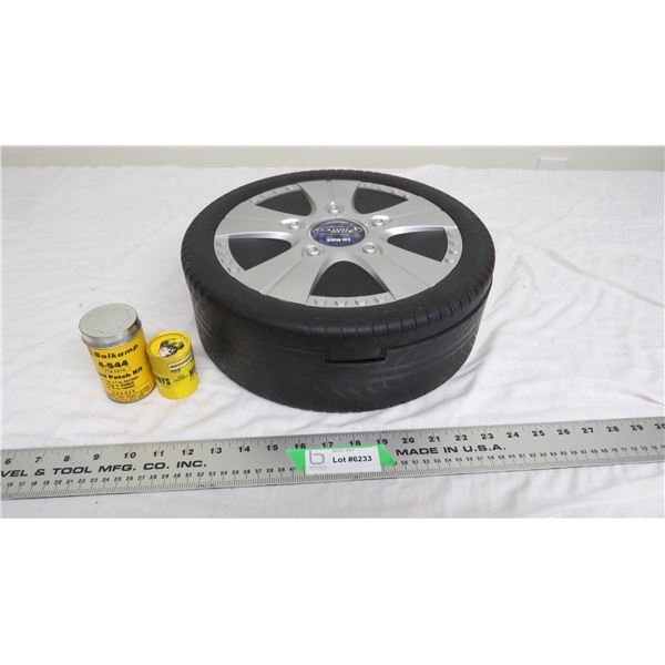 Custom RYDZ toy car case, balkamp tire patch kit, plus motorways container with matches