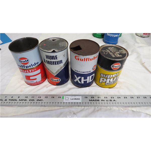 (4) gulf one quart oil cans (empty)