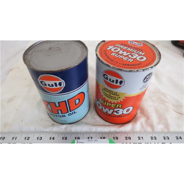 gulf 10w30 cardboard can (full) plus gulf XHD motor oil cardboard can (empty) 1 litre