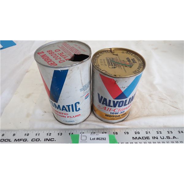 (2) valvoline oil cans 1 litre, 1.14L empty oil cans