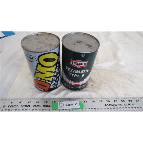 Co-op + Texaco oil cans (texaco is cardboard) 1.14L cans
